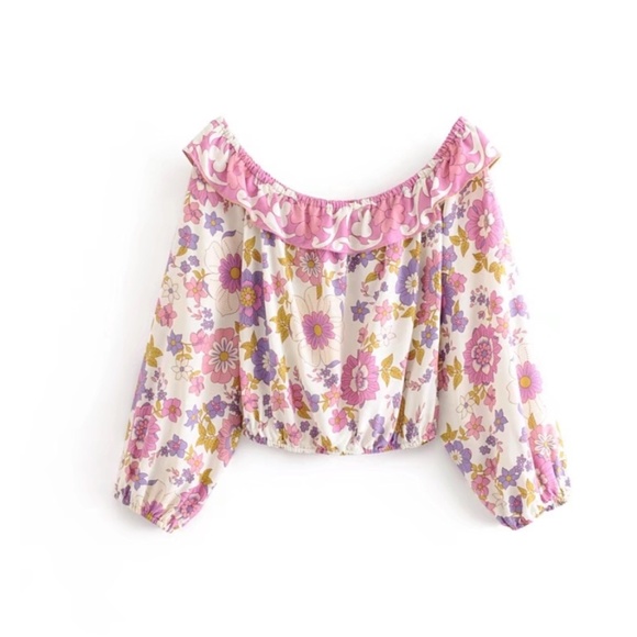 gypsy feel boho floral print crop blouse - Picture 11 of 16
